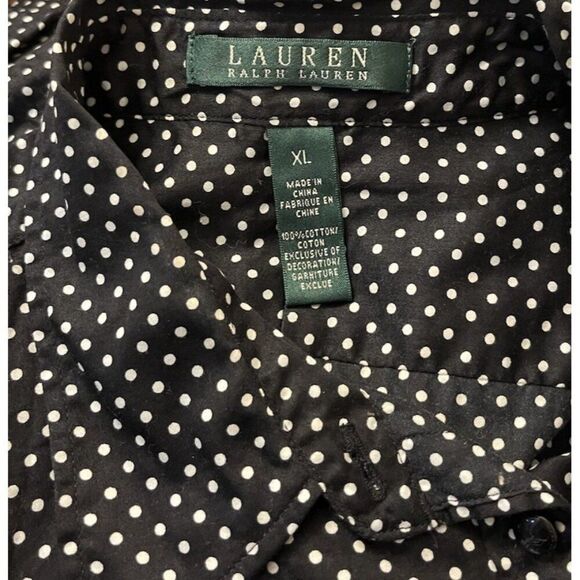 Lauren Ralph Lauren Ladies XL Black Polka Dot Button Front Shirt LRL Blouse - Picture 6 of 6